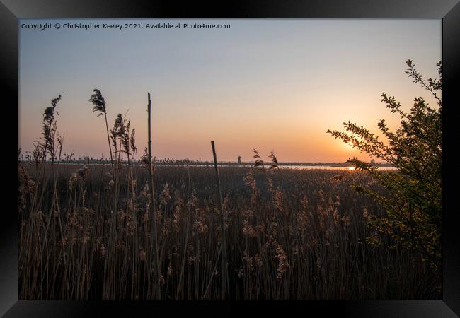 Norfolk Broads sunset Framed Print by Christopher Keeley