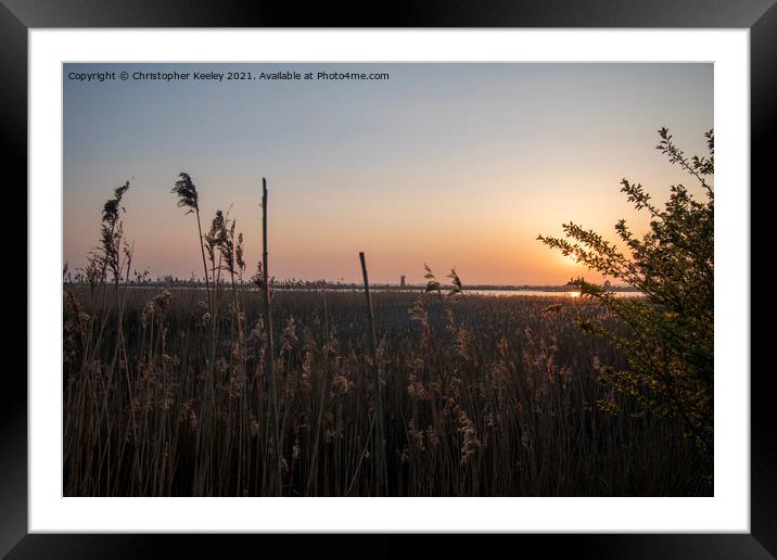 Norfolk Broads sunset Framed Mounted Print by Christopher Keeley