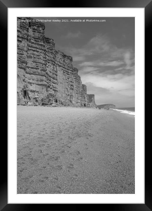 Black and white West Bay, Dorset Framed Mounted Print by Christopher Keeley