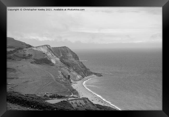Jurassic Coast - black and white Framed Print by Christopher Keeley