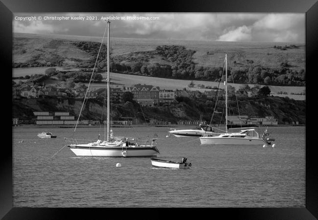 Black and white Swanage boats Framed Print by Christopher Keeley