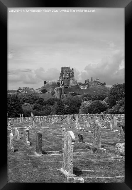 Corfe Castle and graveyard Framed Print by Christopher Keeley