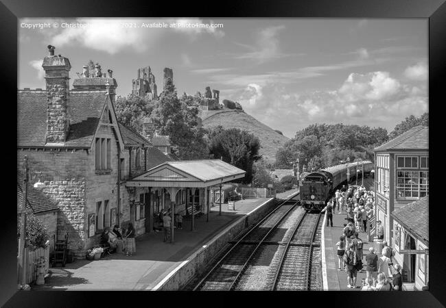 Steam train at Corfe Castle Framed Print by Christopher Keeley