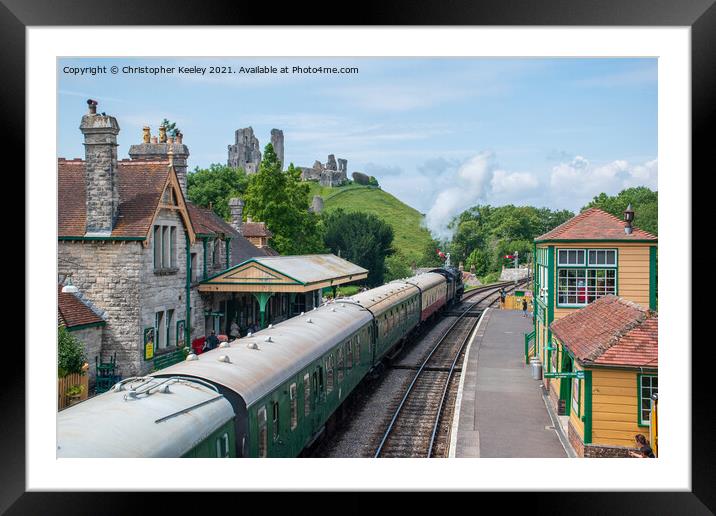 Summer at Corfe Castle railway station Framed Mounted Print by Christopher Keeley
