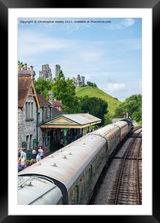 Steam train at Corfe Castle Framed Mounted Print by Christopher Keeley