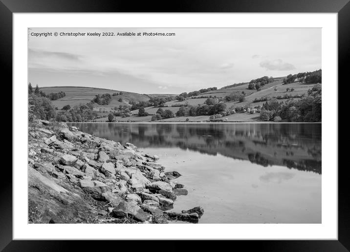 Ladybower Reservoir in monochrome Framed Mounted Print by Christopher Keeley