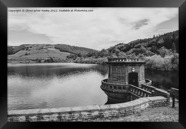 Ladybower Reservoir in black and white Framed Print by Christopher Keeley