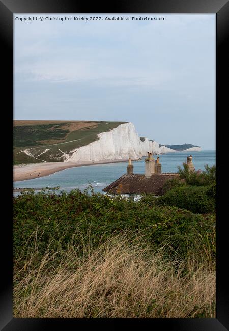 Seven Sisters Cliffs and coastguard cottages Framed Print by Christopher Keeley