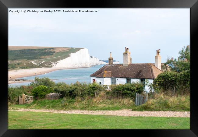Seven Sisters Cliffs and coastguard cottage Framed Print by Christopher Keeley