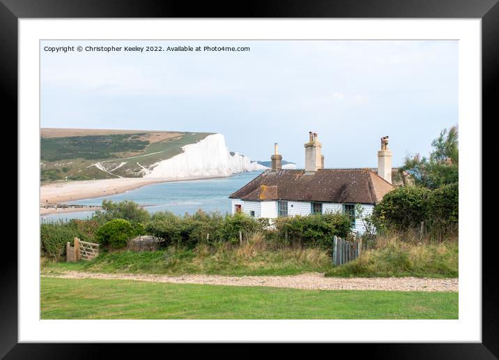 Seven Sisters Cliffs and coastguard cottage Framed Mounted Print by Christopher Keeley