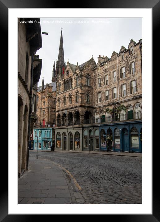 Victoria Street and gothic spire in Edinburgh Framed Mounted Print by Christopher Keeley