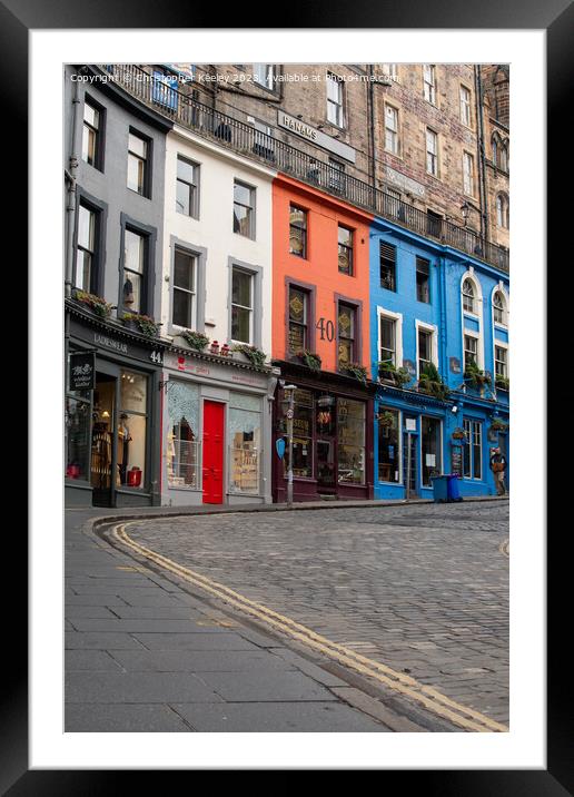 Historic Victoria Street and colourful shop fronts in Edinburgh Framed Mounted Print by Christopher Keeley