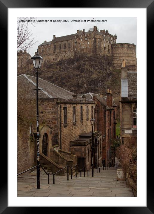 The Vennel views of Edinburgh Castle Framed Mounted Print by Christopher Keeley