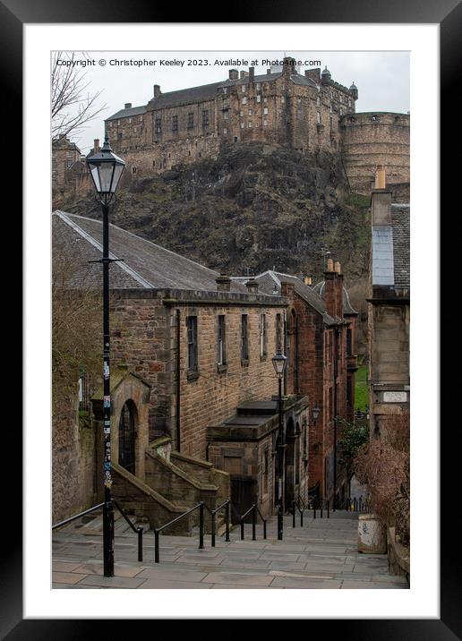 Classic Edinburgh Castle view from The Vennel Framed Mounted Print by Christopher Keeley