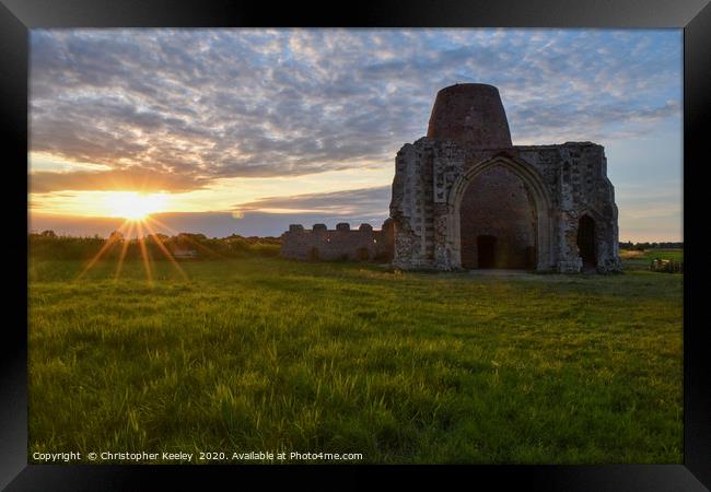 Sunset at St Benet's Abbey Framed Print by Christopher Keeley