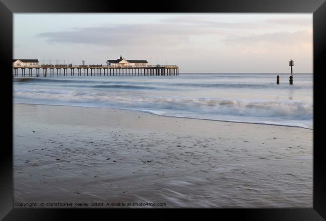 Southwold pier and beach Framed Print by Christopher Keeley