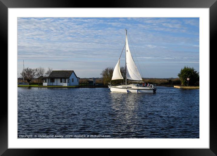 Sailing boat on the Norfolk Broads. Framed Mounted Print by Christopher Keeley