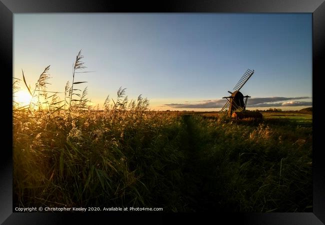 Golden hour at Herringfleet Windmill Framed Print by Christopher Keeley