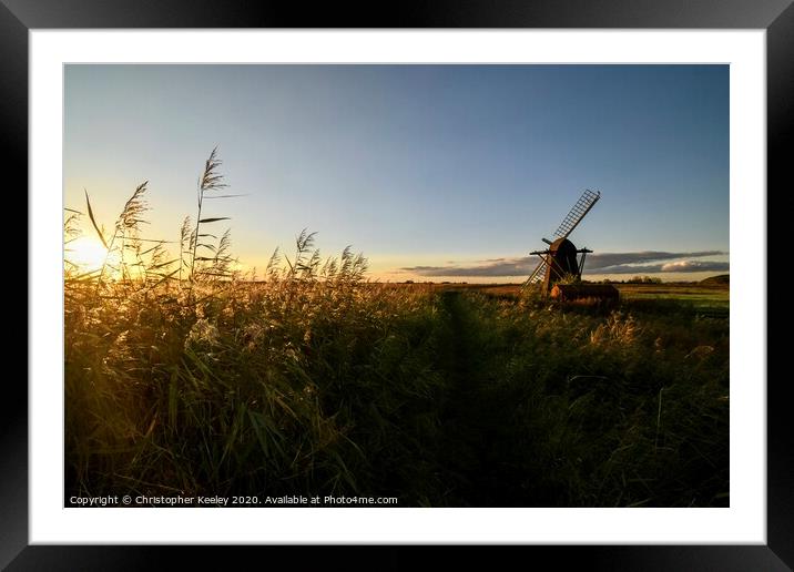 Golden hour at Herringfleet Windmill Framed Mounted Print by Christopher Keeley