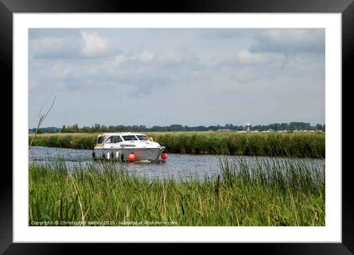 Boat on the Norfolk Broads Framed Mounted Print by Christopher Keeley