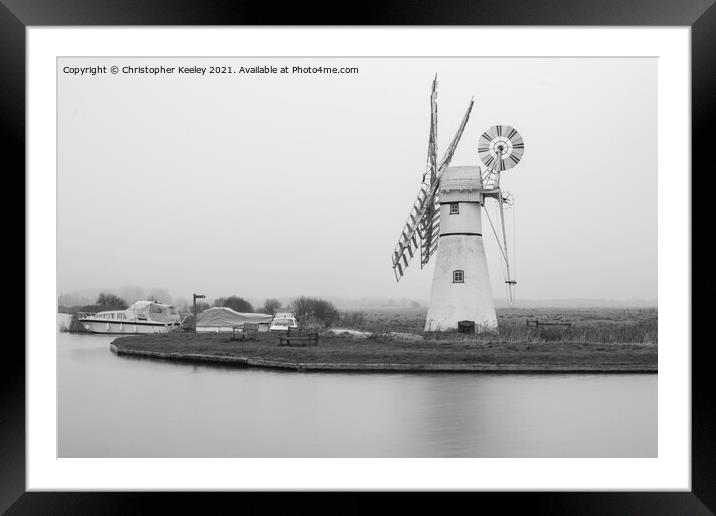 Monochrome Thurne Mill Framed Mounted Print by Christopher Keeley