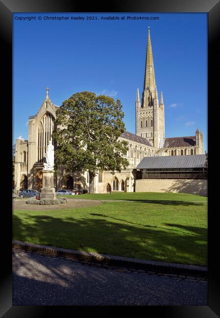 Blue skies at Norwich Cathedral Framed Print by Christopher Keeley