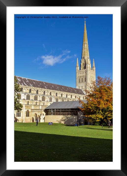 Sunny autumn day at Norwich Cathedral Framed Mounted Print by Christopher Keeley