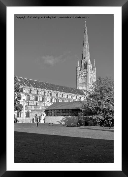 Monochrome Norwich Cathedral Framed Mounted Print by Christopher Keeley