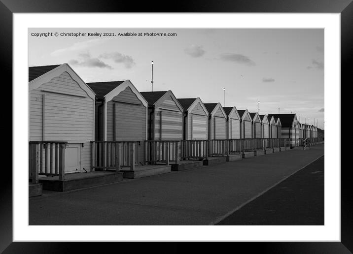 Black and white Gorleston beach huts Framed Mounted Print by Christopher Keeley
