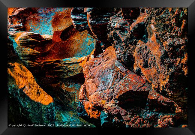 Digital art from a structured wall in a cave. Framed Print by Hanif Setiawan