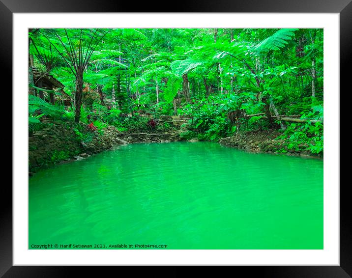 A natural green turquoise pond in a rainforest Framed Mounted Print by Hanif Setiawan