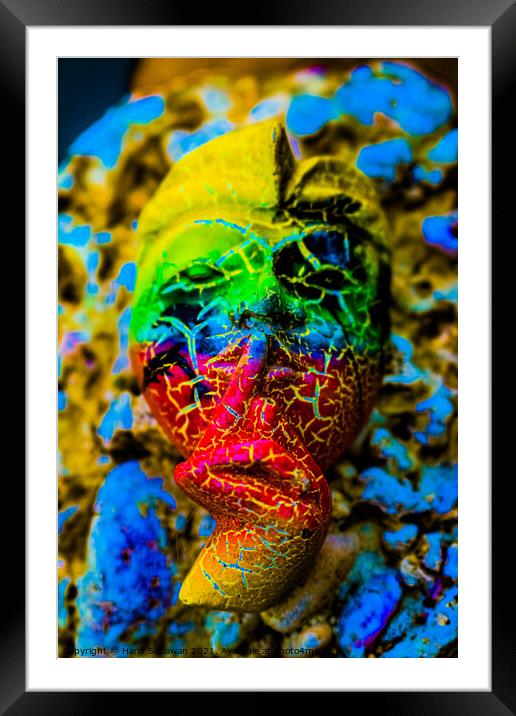 A Bali face mask with finger on its mouth. Framed Mounted Print by Hanif Setiawan