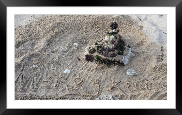 Merry Xmas greetings with Santa Claus on sand beach 1a Framed Mounted Print by Hanif Setiawan