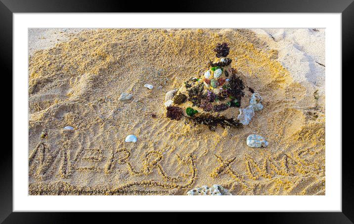 Merry Xmas greetings with Santa Claus on sand beach 1d Framed Mounted Print by Hanif Setiawan