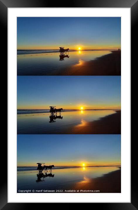 A horse-drawn carriage on beach as Triptych Framed Mounted Print by Hanif Setiawan