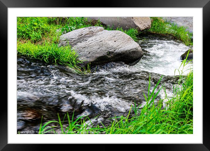 Wild creek with stones and grass 2 Framed Mounted Print by Hanif Setiawan