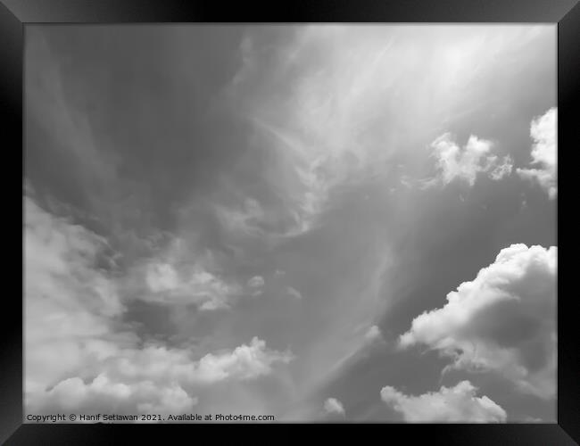 Fluffy cloud shape cloudscape in black and white. Framed Print by Hanif Setiawan