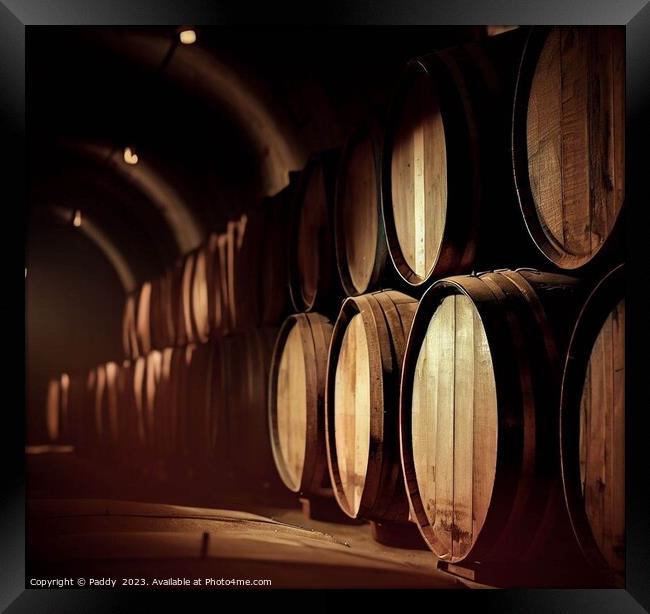 Whiskey barrels ready to be opened Framed Print by Paddy 