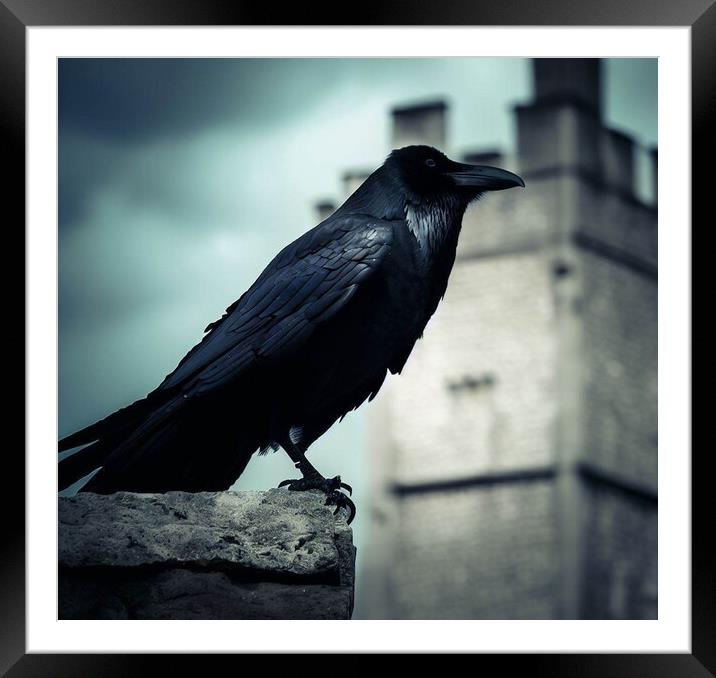 A crow sitting on a ledge  Framed Mounted Print by Paddy 