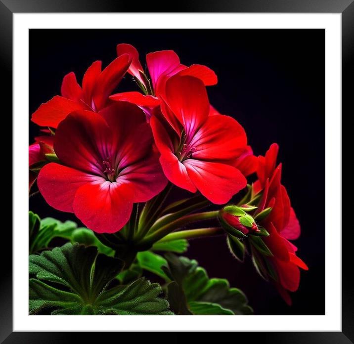 Geraniums with a black background  Framed Mounted Print by Paddy 