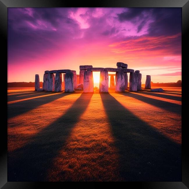 Sunset at stonehenge Framed Print by Paddy 