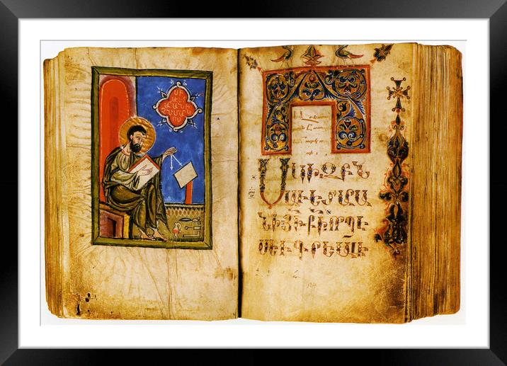 Armenian Antique Book Closeup. Framed Mounted Print by Mikhail Pogosov