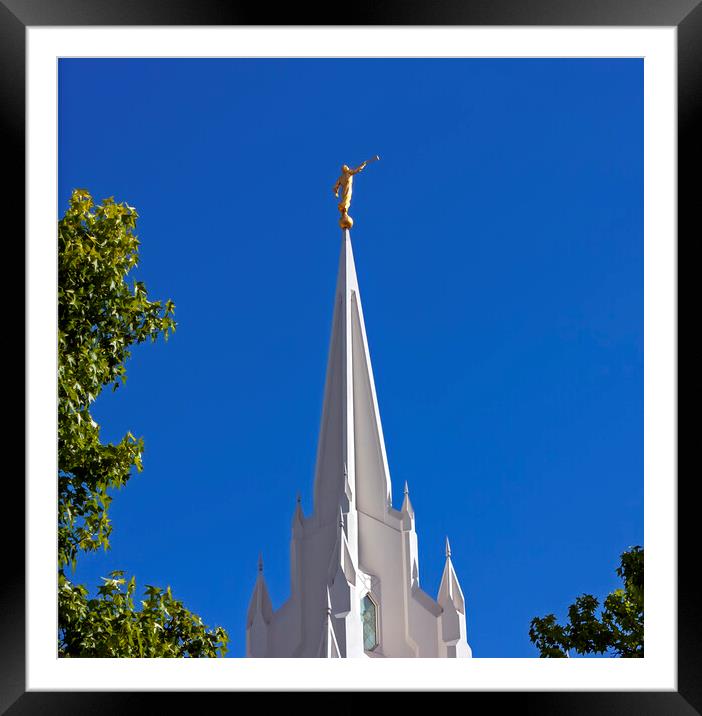 Sculpture of angel moroni atop of a Mormon Temple.	 Framed Mounted Print by Mikhail Pogosov