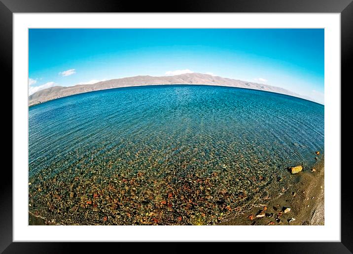 Mountain lake Sevan in Armenia Framed Mounted Print by Mikhail Pogosov