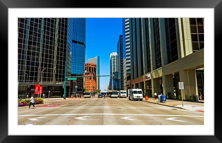 A view of a busy street in Denver. Framed Mounted Print by Mikhail Pogosov