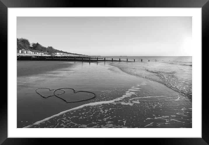 Hearts in the sand at Frinton-on-Sea Framed Mounted Print by Paula Tracy