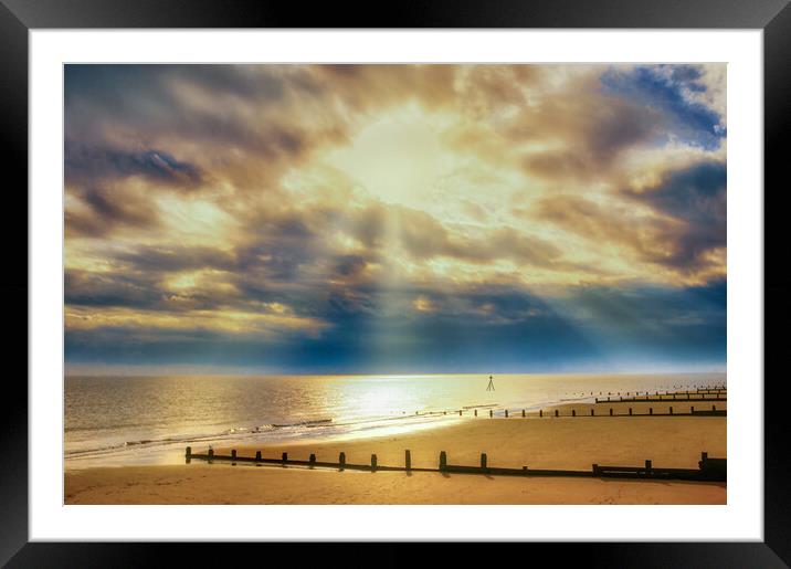 Stunning sun rays lighting up Frinton beach Framed Mounted Print by Paula Tracy