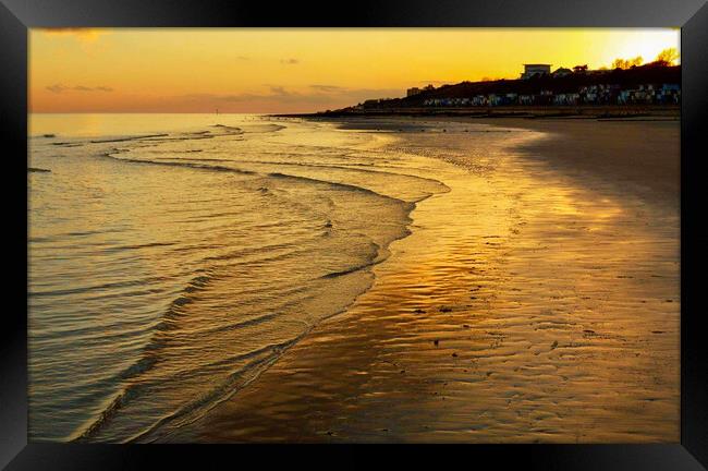 Warm golden sunset at Frinton-on-Sea Framed Print by Paula Tracy