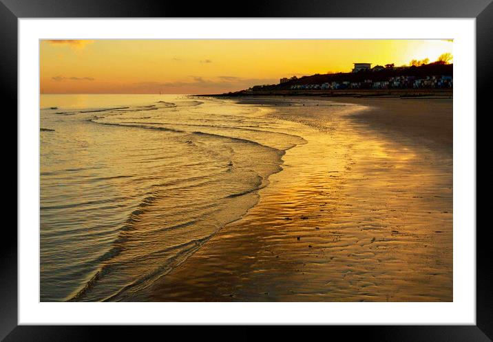Warm golden sunset at Frinton-on-Sea Framed Mounted Print by Paula Tracy