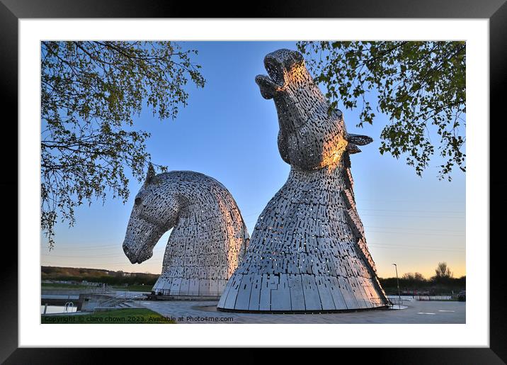 Kelpies at Sunset Framed Mounted Print by claire chown